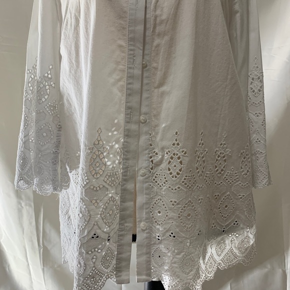 Charter club 100% cotton white button down 1/3 sleeve embroidery shirt size 12 P - Picture 2 of 7